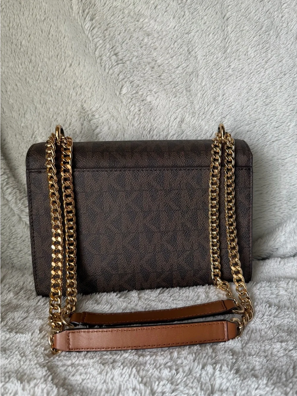 Michael Kors Brown Logo Crossbody with Gold Chain